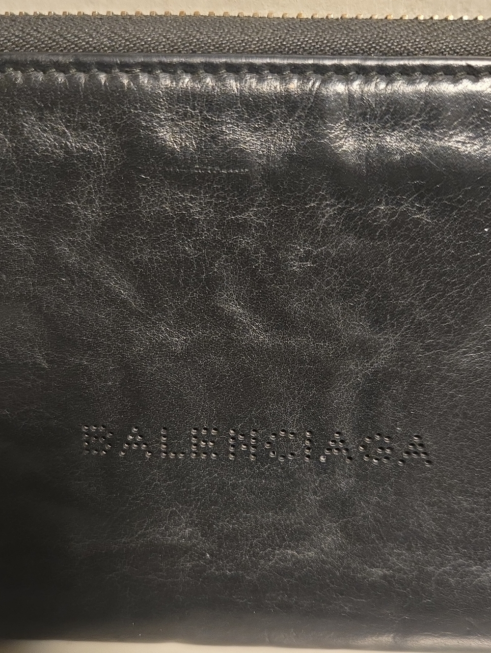 Balenciaga Black Leather Textured Zip Wallet
